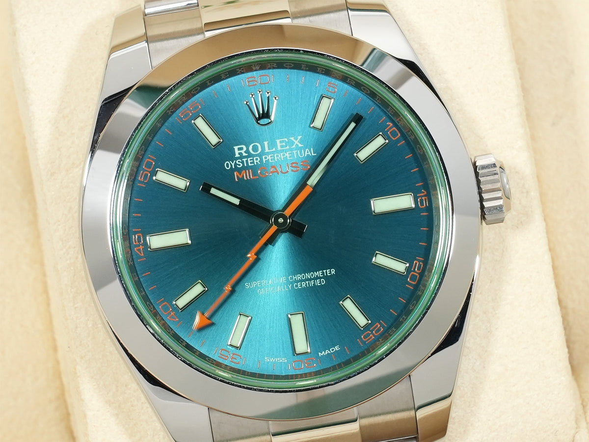 ロレックス ミルガウス Ref.116400GV ステンレススチール Zブルー文字盤 美中古 eb4b47fe