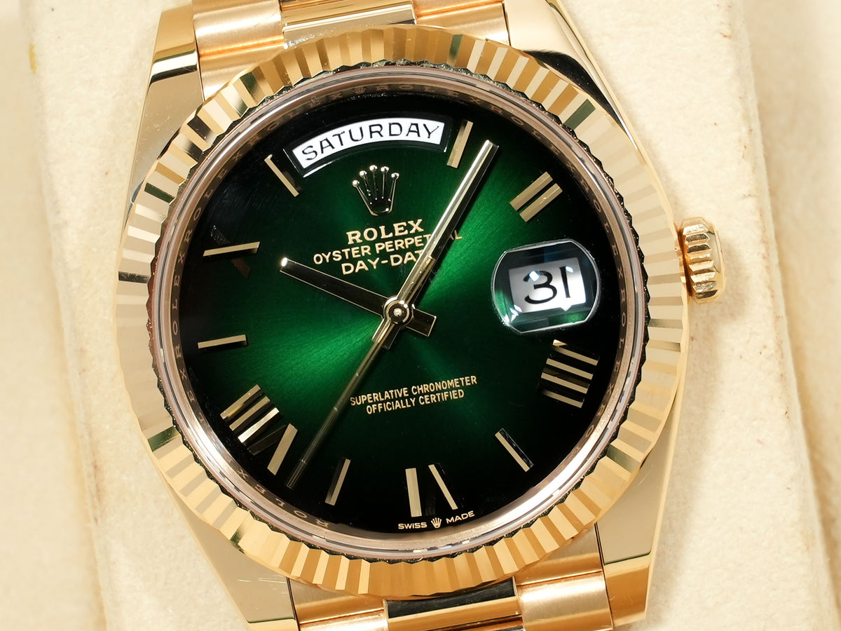 ロレックス デイデイト40 Ref.228238 イエローゴールド グリーンオンブレ文字盤 中古 gtco5bjp