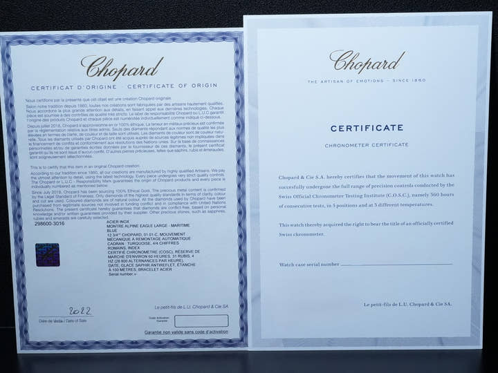 ショパール アルパインイーグル Ref.298600-3016 マリタイムブルー文字盤 美品 R2823R35