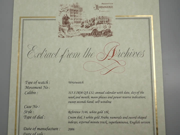 パテックフィリップ アニュアルカレンダー ムーンフェイズ Ref.5146G-001 ホワイトゴールド アイボリー文字盤