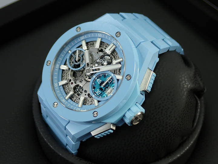 ウブロ ビッグバン インテグレーテッド スカイブルーセラミック Ref.451.EX.5120.EX スケルトン文字盤 極美品 9VYHFYXW
