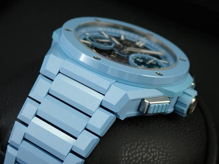 ウブロ ビッグバン インテグレーテッド スカイブルーセラミック Ref.451.EX.5120.EX スケルトン文字盤 極美品 9VYHFYXW