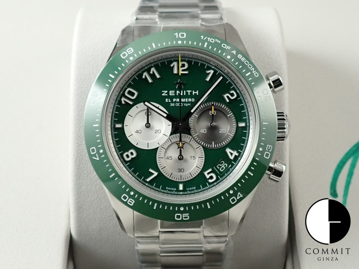 ゼニス クロノマスター スポーツ アーロン ロジャース Ref.03.3117.3600/56.M3100 グリーン文字盤 新品 9WV930CF