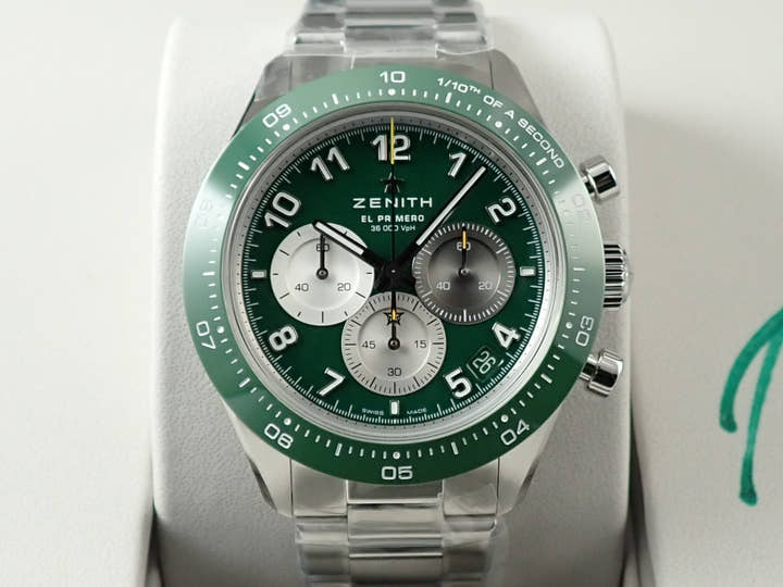 ゼニス クロノマスター スポーツ アーロン ロジャース Ref.03.3117.3600/56.M3100 グリーン文字盤 新品 9WV930CF