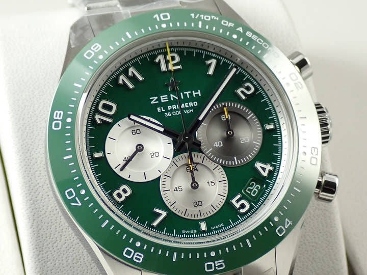 ゼニス クロノマスター スポーツ アーロン ロジャース Ref.03.3117.3600/56.M3100 グリーン文字盤 新品 9WV930CF