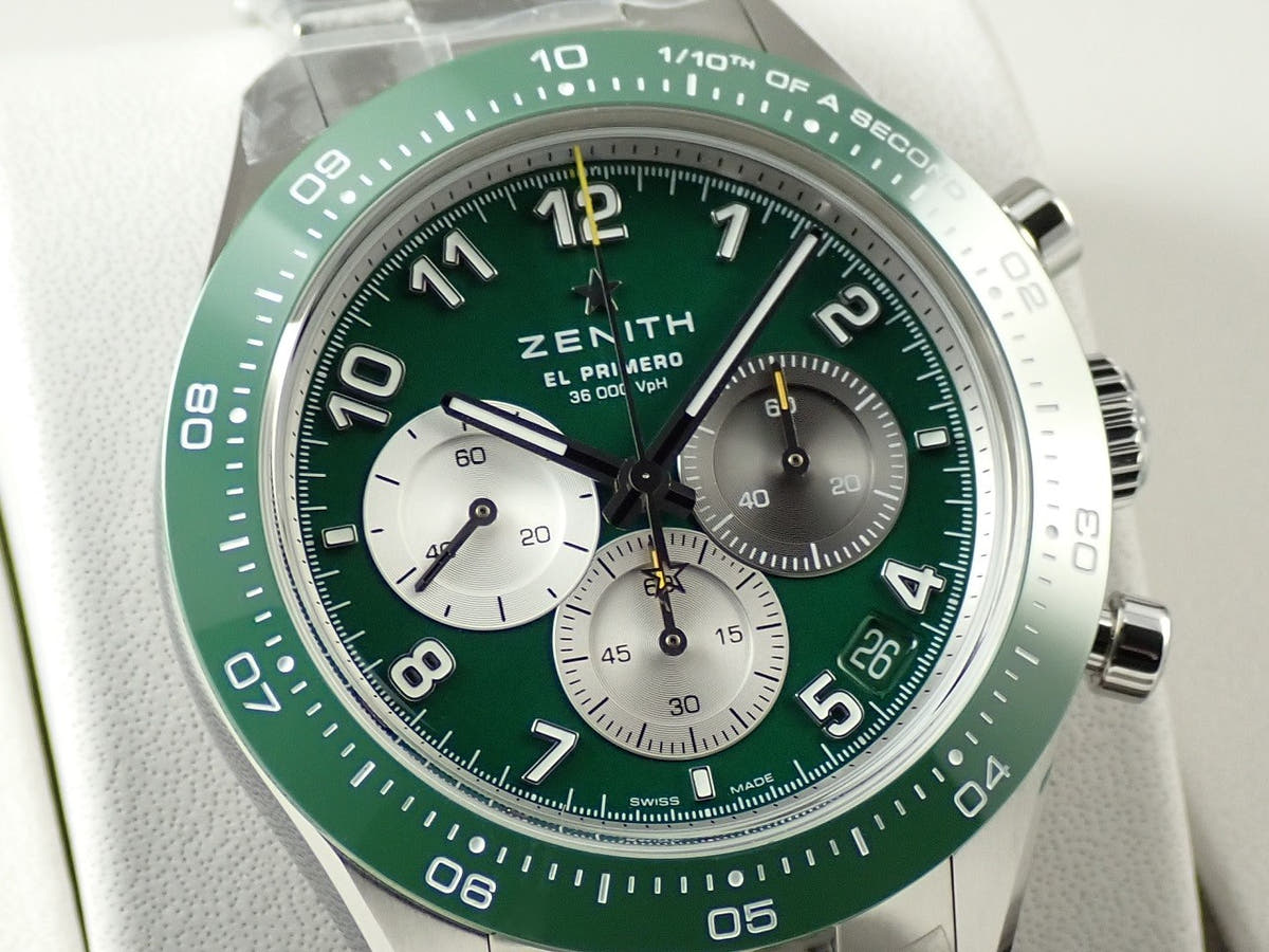 ゼニス クロノマスター スポーツ アーロン ロジャース Ref.03.3117.3600/56.M3100 グリーン文字盤 新品 9WV930CF