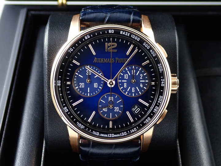 オーデマピゲ CODE 11.59 バイ オーデマ ピゲ クロノグラフ Ref.26393OR.OO.A028CR.01 ピンクゴールド スモークブルーラッカー文字盤