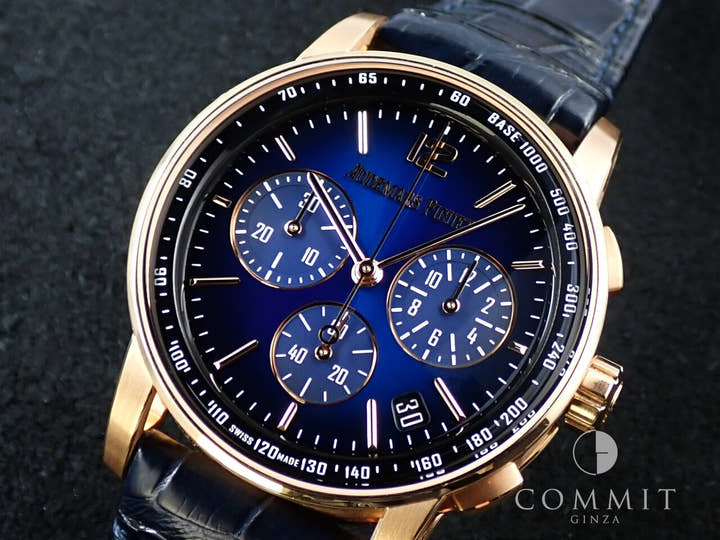 オーデマピゲ CODE 11.59 バイ オーデマ ピゲ クロノグラフ Ref.26393OR.OO.A028CR.01 ピンクゴールド スモークブルーラッカー文字盤