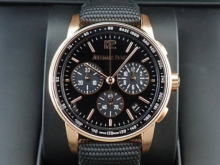 オーデマピゲ CODE 11.59 バイ オーデマ ピゲ クロノグラフ Ref.26393OR.OO.A002KB.01 ピンクゴールド ブラックラッカー文字盤