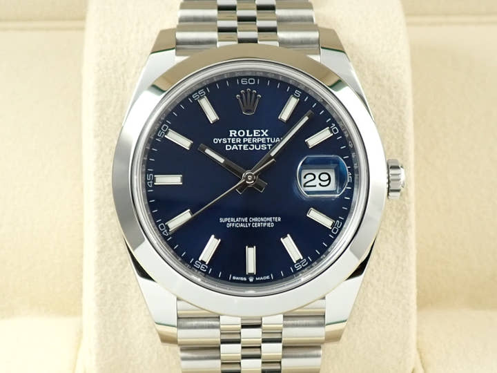 ロレックス デイトジャスト41 Ref.126300 ステンレススチール ブライトブルー文字盤 ジュビリーブレスレット 美品 MK018FHP