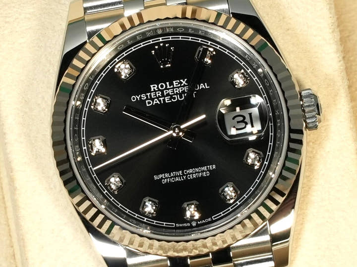 ロレックス デイトジャスト36 Ref.126234G ステンレススチール/ホワイトゴールド ブラック10Pダイヤ文字盤 ジュビリーブレスレット 未使用 URY71151