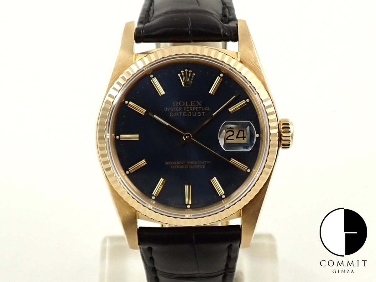 Rolex Datejust Ref. 16018 Yellow Gold Blue Dial Leather Strap Pre-owned 82UR5934