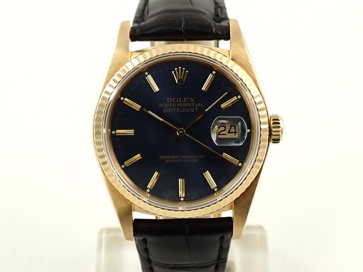 Rolex Datejust Ref. 16018 Yellow Gold Blue Dial Leather Strap Pre-owned 82UR5934