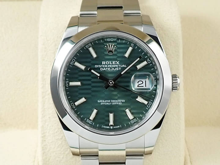 ロレックス デイトジャスト41 Ref.126300 ステンレススチール ミントグリーン フルーテッドモチーフ文字盤 オイスターブレスレット 未使用 UKXC695X