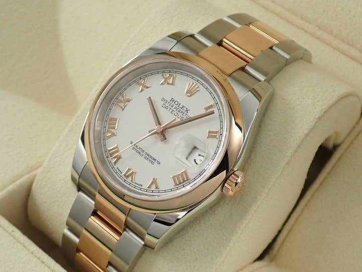 Rolex Datejust 36 Ref. 116201 Stainless Steel/Everose Gold White Roman Dial