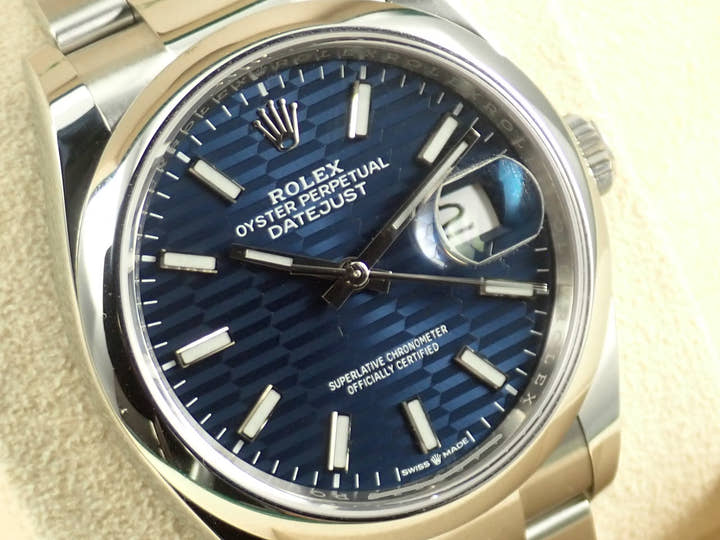 ロレックス デイトジャスト36 Ref.126200 ステンレススチール ブルー フルーテッドモチーフ文字盤 オイスターブレスレット 中古 F9240719