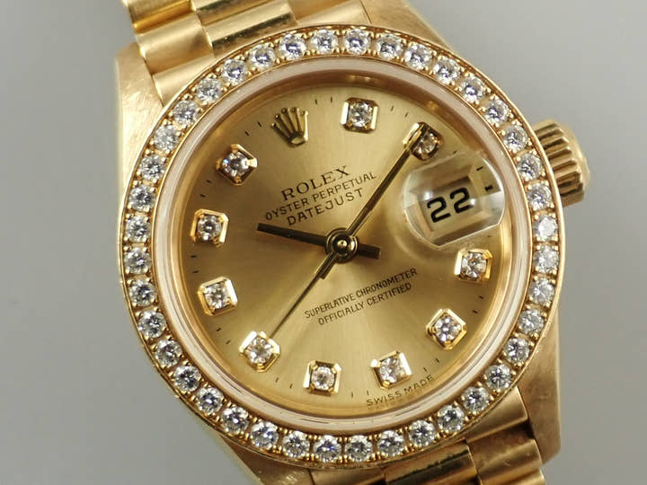 ロレックス デイトジャスト26 Ref.79138G イエローゴールド シャンパンゴールドx10Pダイヤ文字盤 プレジデントブレスレット