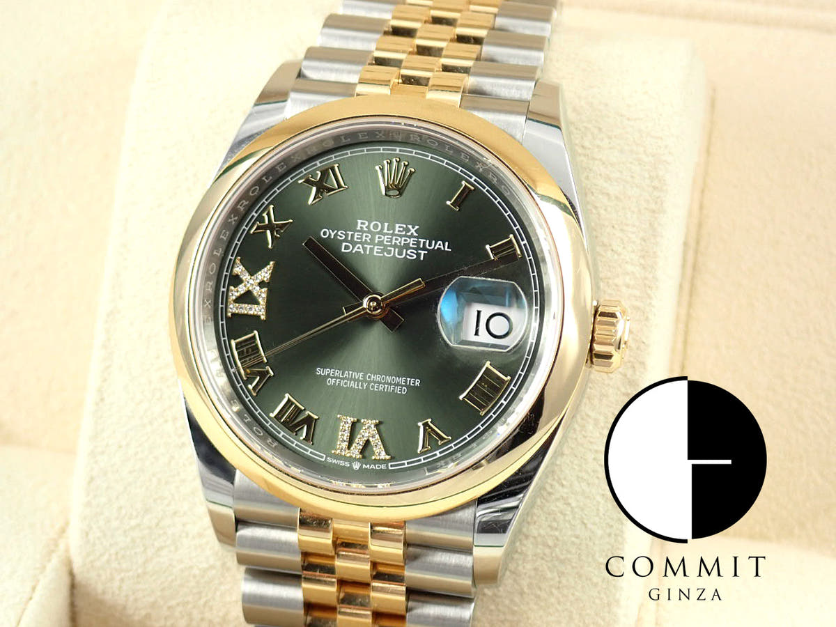 ロレックス デイトジャスト36 Ref.126203 オリーブグリーン文字盤 中古 datejust-225 ジュビリーブレスレット