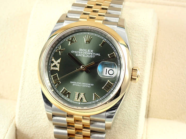 ロレックス デイトジャスト36 Ref.126203 オリーブグリーン文字盤 中古 datejust-225 ジュビリーブレスレット