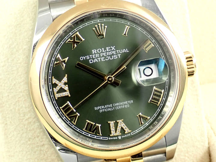 ロレックス デイトジャスト36 Ref.126203 オリーブグリーン文字盤 中古 datejust-225 ジュビリーブレスレット