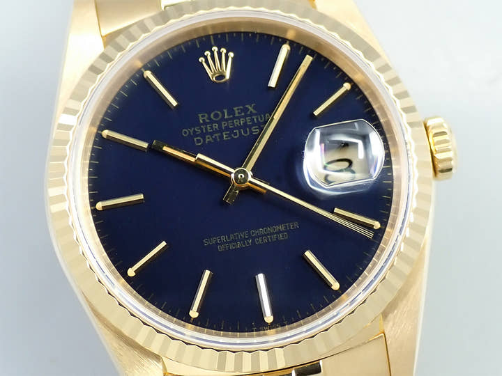 ロレックス デイトジャスト36 Ref.16238 イエローゴールド ネイビー文字盤 ジュビリーブレスレット