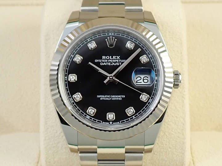 ロレックス デイトジャスト41 Ref.126334 ステンレススチール/ホワイトゴールド ブラックx10Pダイヤ文字盤