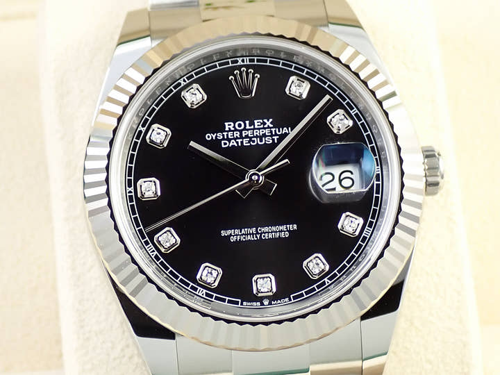 ロレックス デイトジャスト41 Ref.126334 ステンレススチール/ホワイトゴールド ブラックx10Pダイヤ文字盤