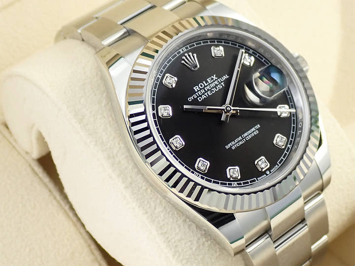 ロレックス デイトジャスト41 Ref.126334 ステンレススチール/ホワイトゴールド ブラックx10Pダイヤ文字盤