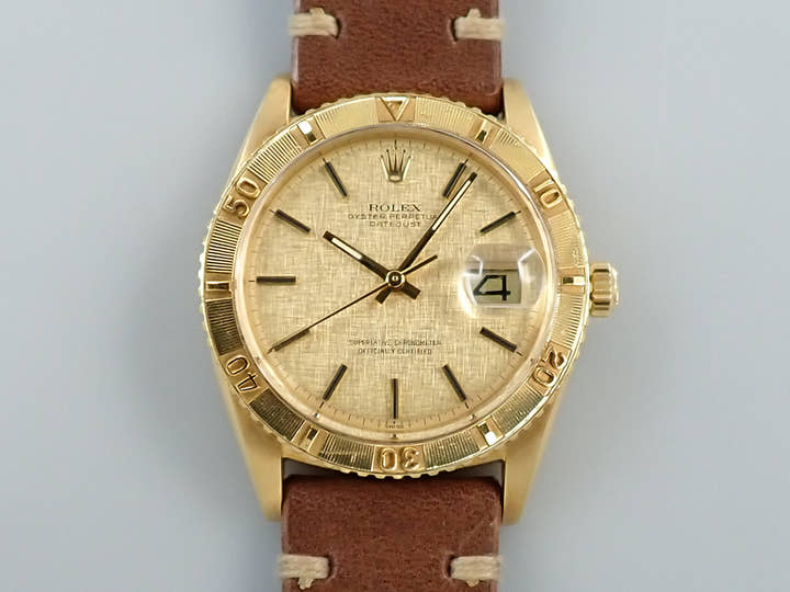 Rolex Datejust Ref. 1625/8 Yellow Gold Champagne Mosaic Dial Leather Strap