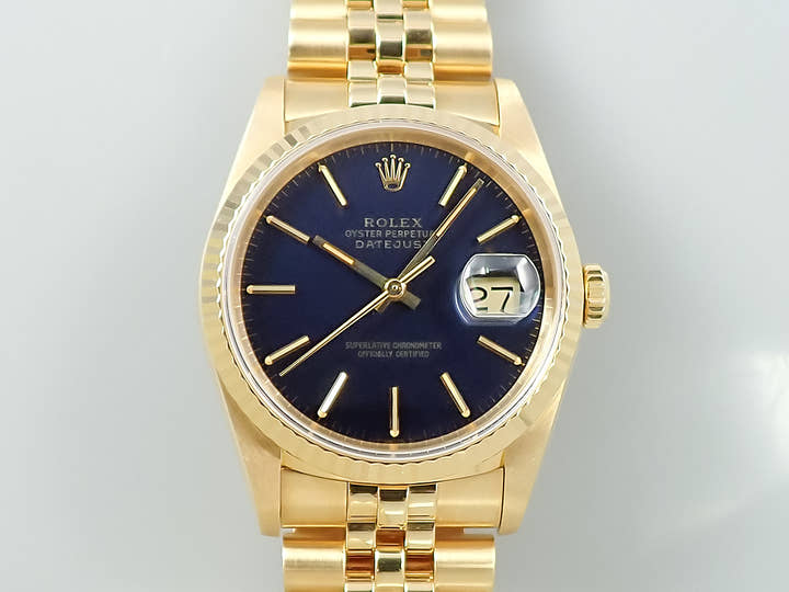 ロレックス デイトジャスト36 Ref.16238 イエローゴールド ブルー文字盤 ジュビリーブレスレット
