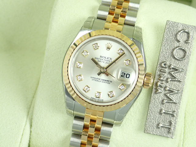 Rolex Datejust Silver 10P Diamond Dial Ladies Ref.179173G