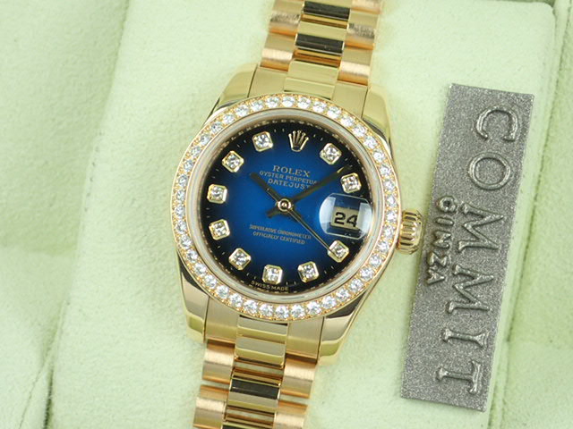 Rolex Datejust Diamond Bezel 10P Blue Gradient Dial Ladies