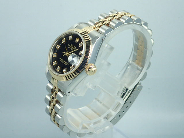 Rolex Datejust Ladies Black 10P Diamond Ref.69173G