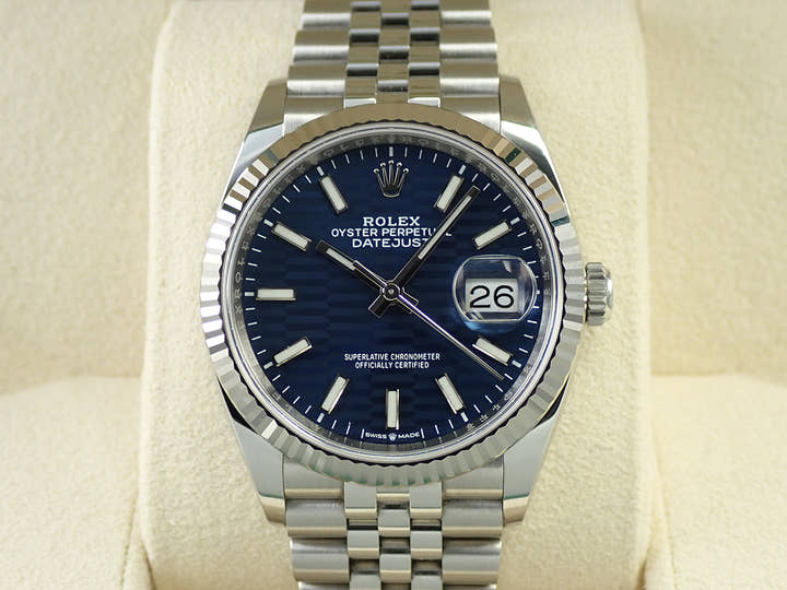 ロレックス デイトジャスト36 Ref.126234 ステンレススチール/ホワイトゴールド ブルー文字盤 ジュビリーブレスレット 美品 M3477290