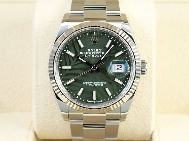 ロレックス デイトジャスト36 Ref.126234 ステンレススチール/ホワイトゴールド グリーンパーム文字盤 オイスターブレスレット