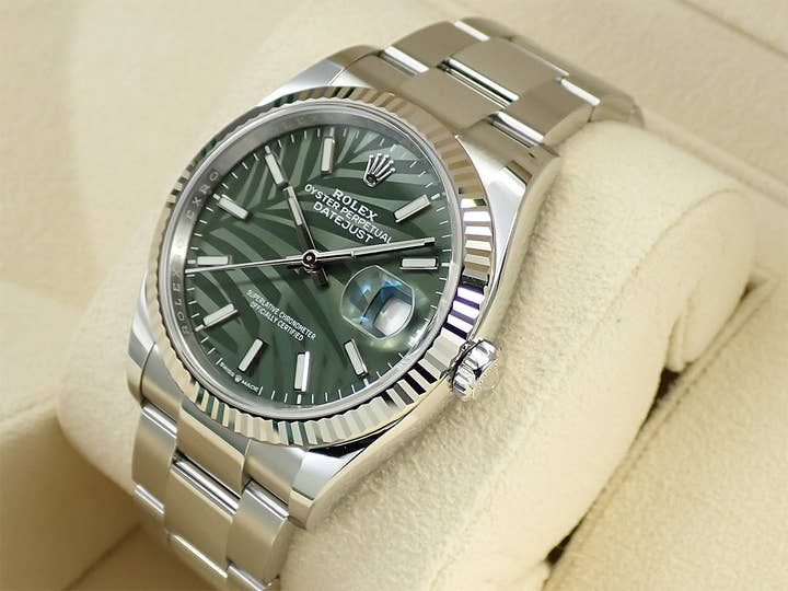ロレックス デイトジャスト36 Ref.126234 ステンレススチール/ホワイトゴールド グリーンパーム文字盤 オイスターブレスレット