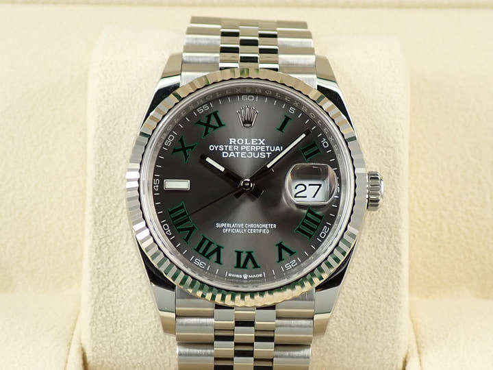 ロレックス デイトジャスト36 Ref.126234 ステンレススチール/ホワイトゴールド スレートローマン文字盤 ジュビリーブレスレット 美品 10PVXCVL