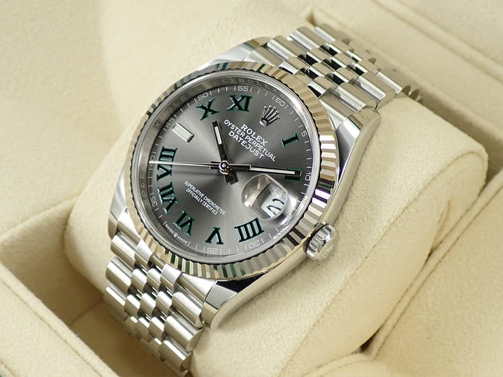 ロレックス デイトジャスト36 Ref.126234 ステンレススチール/ホワイトゴールド スレートローマン文字盤 ジュビリーブレスレット 美品 10PVXCVL