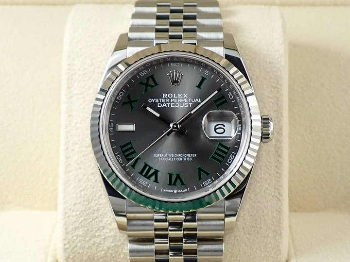 ロレックス デイトジャスト36 Ref.126234 ステンレススチール/ホワイトゴールド スレートローマン文字盤 ジュビリーブレスレット 未使用 P1J25385