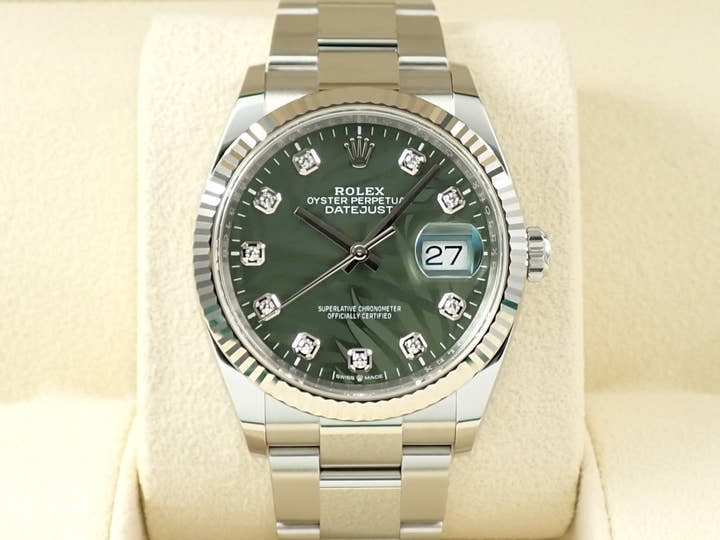 ロレックス デイトジャスト36 Ref.126234G ステンレススチール/ホワイトゴールド グリーンパームモチーフ文字盤 オイスターブレスレット