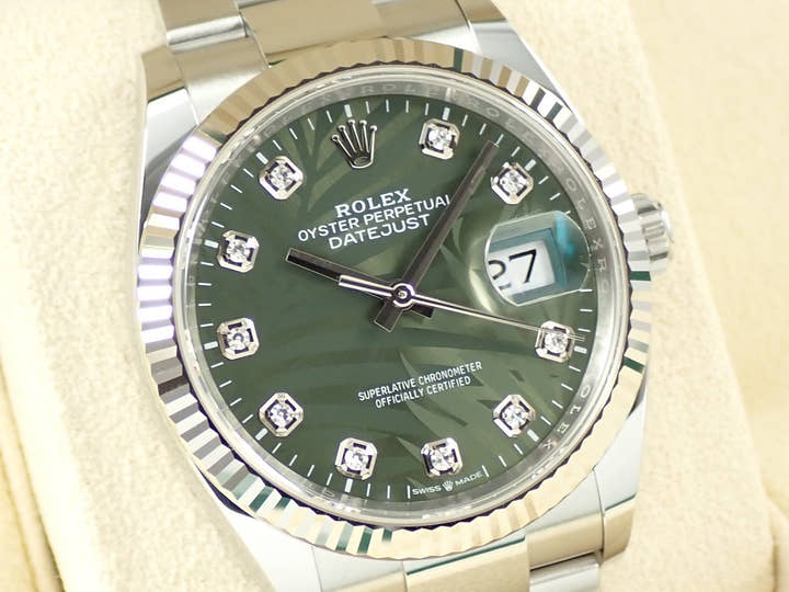 ロレックス デイトジャスト36 Ref.126234G ステンレススチール/ホワイトゴールド グリーンパームモチーフ文字盤 オイスターブレスレット