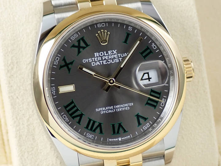 ロレックス デイトジャスト36 Ref.126203 ステンレススチール/イエローゴールド スレートローマン文字盤 ジュビリーブレスレット 中古 Y8TS2TLF