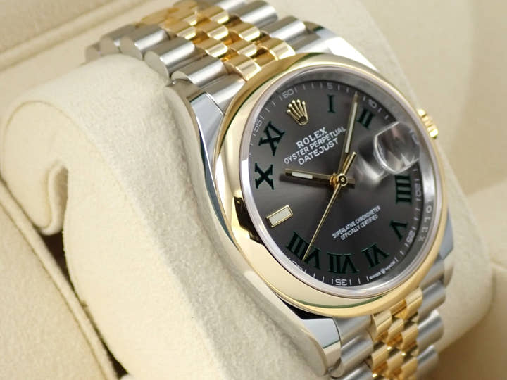 ロレックス デイトジャスト36 Ref.126203 ステンレススチール/イエローゴールド スレートローマン文字盤 ジュビリーブレスレット 中古 Y8TS2TLF