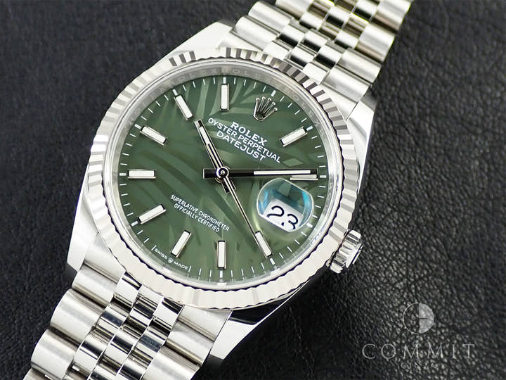 ロレックス デイトジャスト36 Ref.126234 ステンレススチール/ホワイトゴールド グリーンパーム文字盤 ジュビリーブレスレット 美品 HH56TAWS