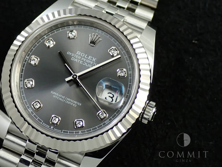 ロレックス デイトジャスト41 Ref.126334 ステンレススチール/ホワイトゴールド スレートx10Pダイヤ文字盤 ジュビリーブレスレット