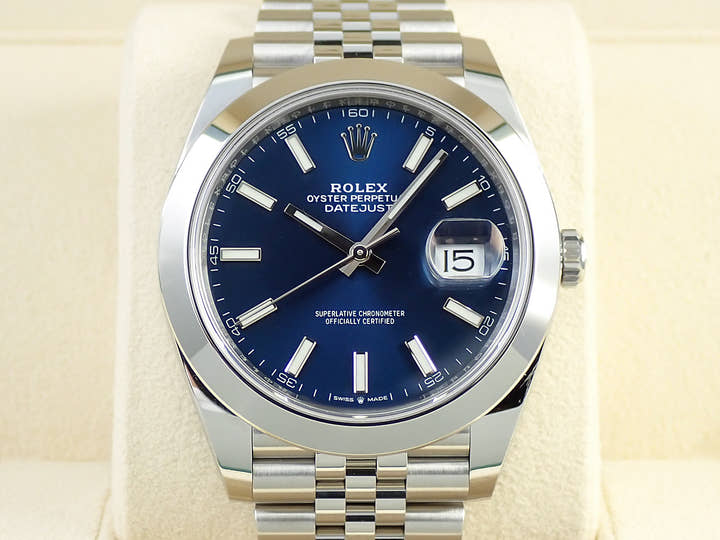 ロレックス デイトジャスト41 Ref.126300 ステンレススチール ブライトブルー文字盤 ジュビリーブレスレット 中古 H553T598