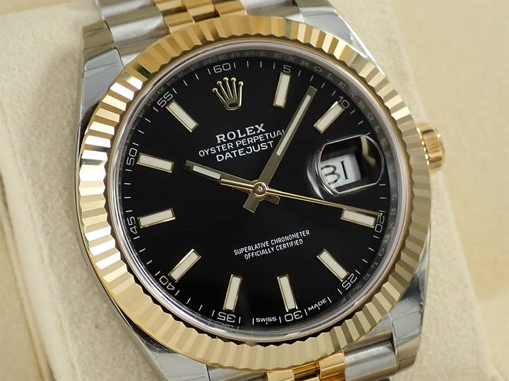 ロレックス デイトジャスト41 Ref.126333 ステンレススチール/イエローゴールド ブラック文字盤 ジュビリーブレスレット 美品 30W5U2LH