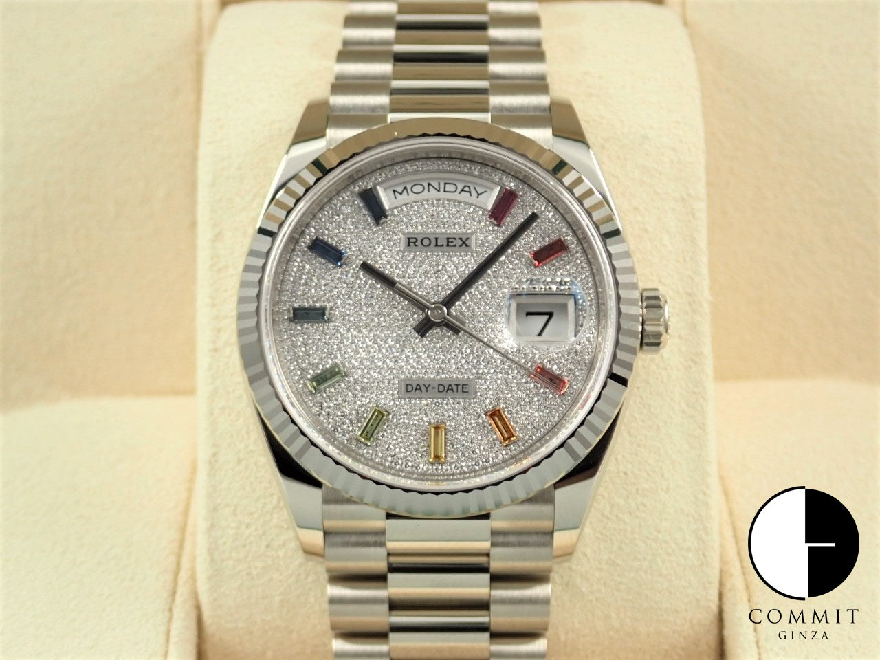 Rolex Day-Date 36 Pavé Diamond Rainbow Sapphire Dial &lt;Warranty Box and Others&gt;