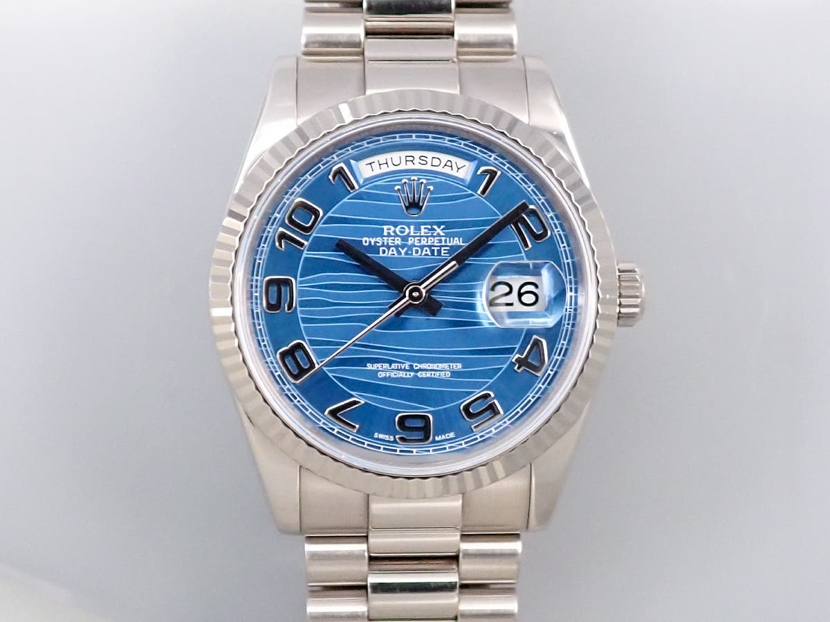 ロレックス デイデイト36 Ref.118239 ブルーウェーブ文字盤 中古 RJV932M2