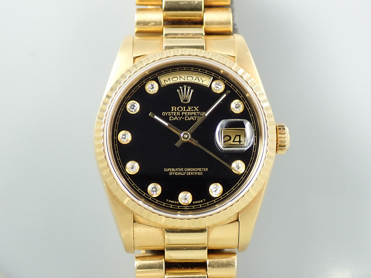 ロレックス デイデイト36 Ref.18238G オニキス×10Pダイヤ文字盤 中古 R8U74SW0
